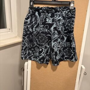 Black and Light Blue Floral Pattern Shorts